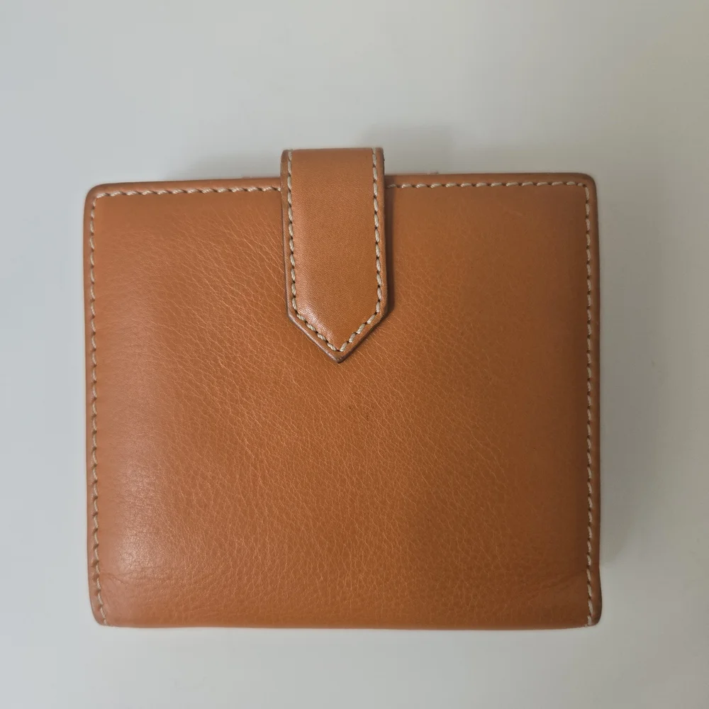 Authentic Christian Dior CD Logo Orange Leather Wallet